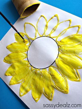 Sunflower Stamp, Spring Flower Crafts, Sunflower Crafts, Toilet Paper Roll Crafts, Paper Roll Crafts, Kraf Diy, Sunflower Art, Spring Art, Art Drawings For Kids