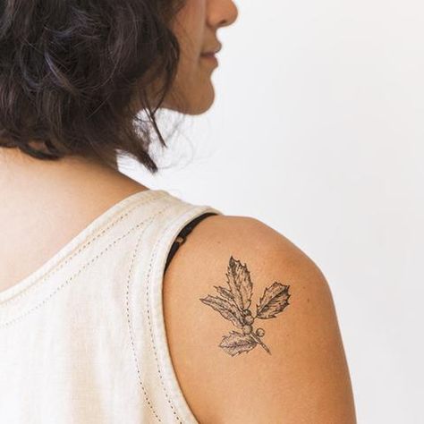 Holly Berry Tattoo, Berry Tattoo, Holly Tattoo, Narcissus Flower Tattoos, Winter Tattoo, Holly Flower, Snow Flake Tattoo, Leaf Tattoo, Temp Tattoo