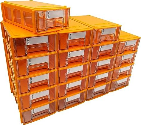 Amazon.com: Stackable Storage Drawers Set of 20, Plastic Drawers Organizer for Small Parts Screw Craft Organizer, Mini Drawer Organizer with Dividers and Paper Labels(ORANGE) : Office Products Mini Drawer Organizer, Small Drawer Organizer, Easy Garage Storage, Mini Drawer, Small Parts Organizer, Craft Organizer, Plastic Drawer Organizer, Plastic Organizer, Plastic Drawers