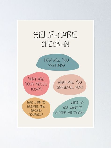 "Self Care Check In Self Love Mental Health Wellbeing Therapist Office School Counselor Corner Wellness Art Therapy Tool Emotional Intelligence Self Awareness" Poster by TherapyTools | Redbubble Mental Wellbeing Poster, Wellness Corner Ideas, Social Work Self Care, Mental Awarness Poster Ideas, Wellbeing Room School, Sel Room Ideas, Well Being Room School, Wellbeing Room Office, Self Care Poster Design