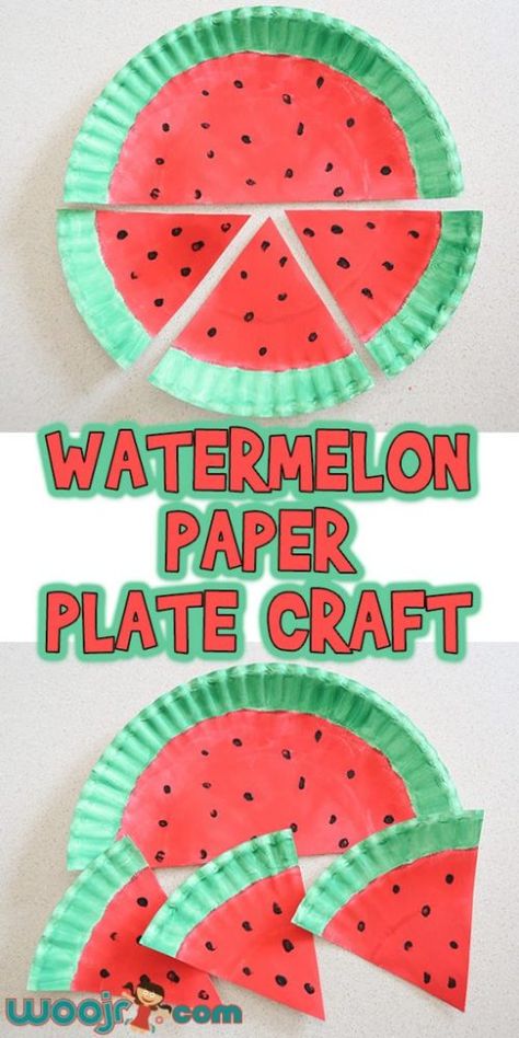 Watermelon Craft, Watermelon Crafts, Fruit Crafts, Paper Plate Craft, Summertime Crafts, Alphabet Activity, Paper Plate Crafts For Kids, Summer Preschool, Fun Crafts To Do