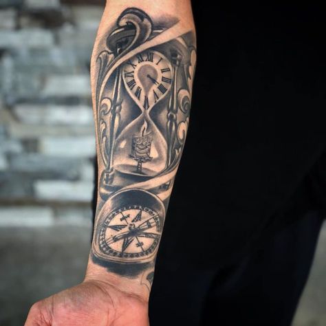 101 Amazing Hourglass Tattoo Designs That Will Blow Your Mind! | Outsons | Men's Fashion Tips And Style Guide For 2020 Hourglass Tattoo Meaning, Hour Glass Tattoo Design, A Sleeve Tattoo, Mangas Tattoo, Tattoo Ideas Males, Hourglass Tattoo, Cool Arm Tattoos, Clock Tattoo, Full Sleeve Tattoo