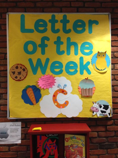 scissor usage is a great skill for littles to practice, but it wasn't feasible with our staffing. I made Letter Of The Week Preschool, Preschool Bulletin Board, Preschool Displays, Infant Classroom, Preschool Bulletin, Preschool Classroom Decor, Preschool Bulletin Boards, Toddler Classroom, Classroom Board