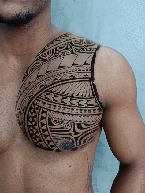 Polynesian Tattoo Designs Men Chest, Maori Chest Tattoo, Polynesian Chest Tattoo Designs, Black Men Tattoos, Ab Tattoo, Chest Tattoo Ideas, Around Arm Tattoo, Chest Hair, Lion Head Tattoos