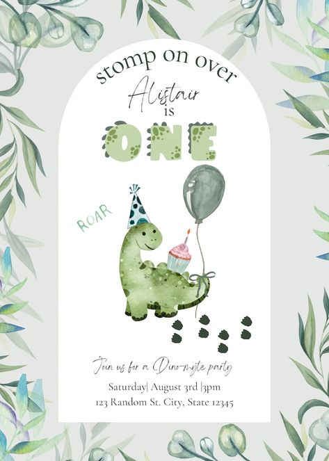 Dino Birthday Invitation - Etsy Mongolia Baby Dinosaur First Birthday Party, 1st Birthday Party Dinosaur Theme, Dino First Birthday Party, 1yr Birthday Party Ideas Boy, 1st Dinosaur Birthday Party, Dino One Birthday, Dinosaur One Year Birthday, 1st Birthday Boy Dinosaur Theme, Dino 1st Birthday Party Boy