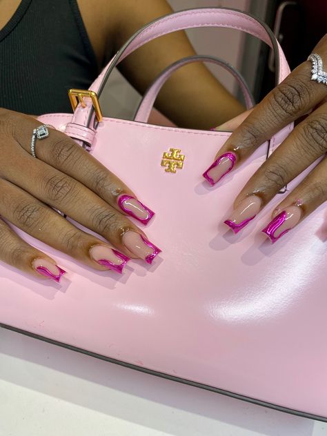 Pink 3d Chrome Nails, 3d Chrome Nails Short, 3d Nail Designs Square, Square 3d Nails, Pink 3d Nails, Chrome 3d Nails, Pink Chrome Nails Square, Short Chrome Nails Designs, Chrome Nails Pink