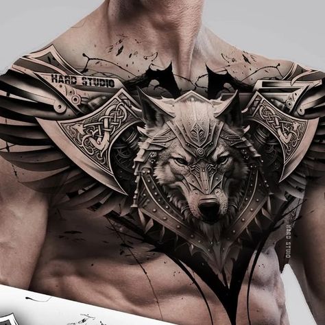 Wolf With Wings Tattoo, Wolf Back Tattoo, Bw Tattoo, Predator Tattoo, Viking Tattoos For Men, Fenrir Tattoo, Alas Tattoo, Viking Warrior Tattoos, Viking Tattoo Sleeve