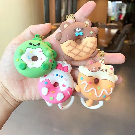 Metals Type: Zinc alloy Item Type: Keychains Cute Keychains For Car Keys, Friend Keychains, Beautiful Keychains, Cartoon Donut, Kawaii Keychains, Donut Keychain, Fimo Ideas, Animal Keychain, Kawaii Games