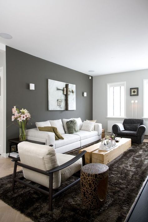 Grey Accent Wall Living Room, Gray Accent Wall Bedroom, Living Room Colour Design, Grey Walls Living Room, Grey Furniture Living Room, Grey Accent Wall, Living Room Wall Color, Room Wall Colors, Light Grey Walls