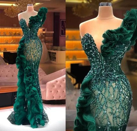 Emerald green prom dress mermaid