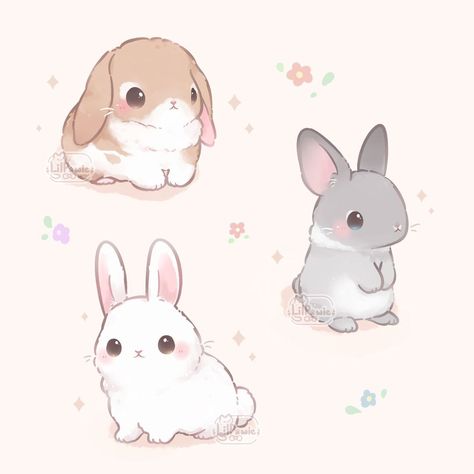 Cute Bunny Aesthetic Cartoon, Cute Art Bunny, Bunnies Cute Drawing, Cute Drawings Of Bunnies, How To Draw Cute Bunny, Two Rabbits Drawing, Cute Drawings Rabbit, Chibi Bunny Drawing, Cute Drawings Bunny