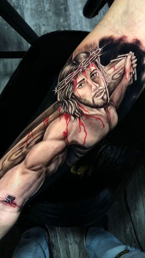 Jesus 3d Tattoo, Jesus Forearm Tattoo, Jesus Hand Tattoo, Jesus On Cross Tattoo, Christus Tattoo, Jesus Christ Tattoo, Jesus Tattoo Design, Tatoo 3d, Tiger Tattoo Sleeve