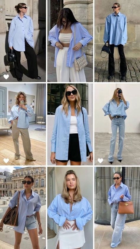 Outfits With Blue Shirts Casual, Button Up Blue Shirt Outfit, Basic Daily Outfit, Women Blue Shirt Outfit, Striped Shirt Summer Outfit, 2024 Basic Outfits, Boyfriends Shirt Outfit, Womens Striped Shirt Outfit, Outfits With Blue Striped Shirt