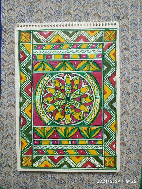 Mandala and border Manjusha Art, Art Works, Art Forms, Folk Art, Frame, Quick Saves, Home Decor, Art, Home Décor