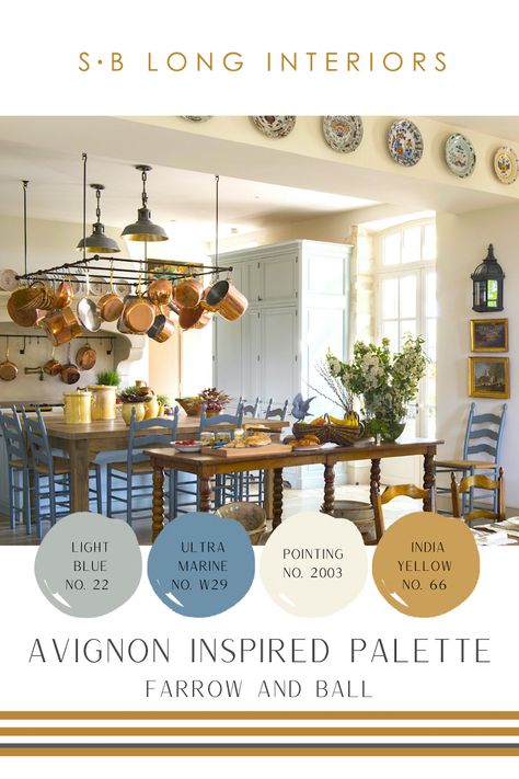 French Blue Color Palette, French Color Palette, Farrow And Ball Pointing, Farrow And Ball Paint Colors, Farrow And Ball Light Blue, Provence Poiriers, French Blue Kitchen, Tuscan Homes Interior, Cottage Color Palette