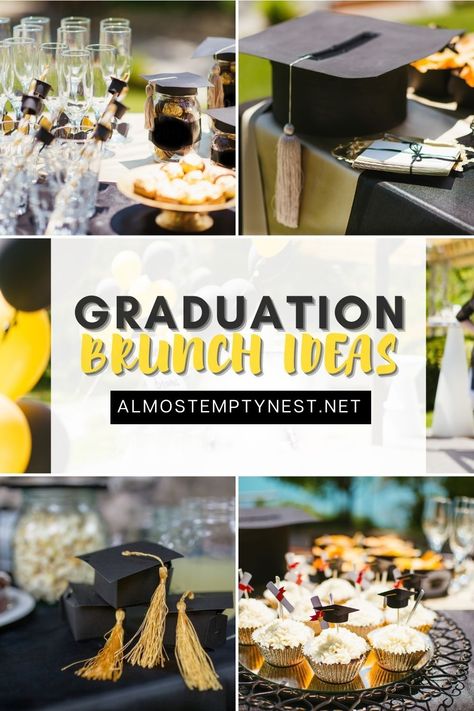 Senior Graduation Breakfast, Grad Breakfast Ideas, Breakfast Graduation Party Food, Senior Breakfast Table Ideas, Brunch Party Menu Buffet, Graduation Party Ideas Food Brunch, Coffee Bar Ideas For Grad Party, Brunch Ideas For Grad Party, Breakfast Bar Graduation Party