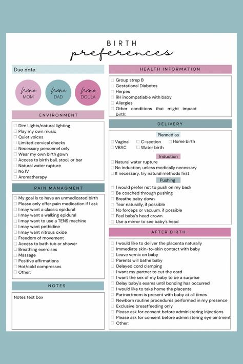 This simple birth plan template takes care of all the overwhelming amount of research and planning in preparation for your birth so you can relax and enjoy your pregnancy. The minimalist, easy to fill out template is editable through the free app, Canva, which gives you access to edit anything from text boxes and color options, to even design elements and graphics on your desktop computer or mobile device. Birth Plan Template Printables Free, Simple Birth Plan, Birth Plan Examples, Birth Plan Printable, Natural Birth Plan, Birthing Plan, Birth Plan Checklist, Birth Plans, Natural Birthing Plan