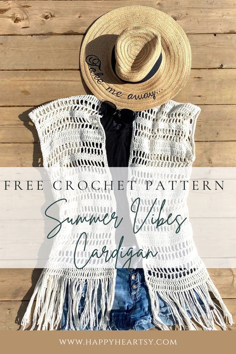 Crochet Summer Vibes Cardigan Pattern Free Boho Crochet Patterns Summer Tops, Boho Crochet Cardigan Pattern, Crochet Summer Vest Free Pattern, Easy Crochet Vest Pattern Free For Women, Crochet Summer Kimono, Summer Cardigan Crochet Pattern Free, Crochet Wearables Patterns Free, Crochet Summer Vest Pattern, Crochet Boho Pattern