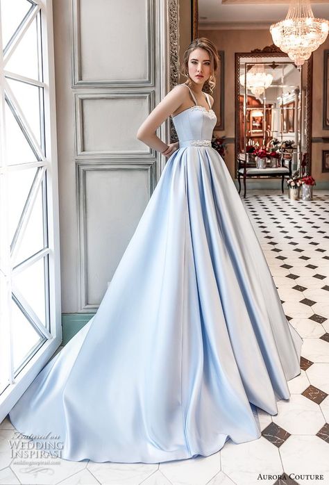 Light Blue Wedding Dress Cinderella, Prom Dresses Light Blue Cinderella, Cinderella Blue Wedding Dress, Light Blue Bridal Dress, Blue Wedding Dress Aesthetic, Blue Satin Wedding Dress, Most Beautiful Dresses In The World, Cinderella Wedding Dress Blue, Blue Bride Dress