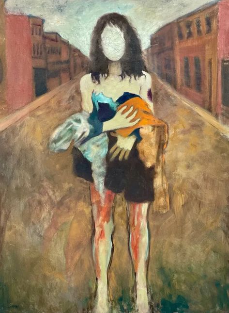 Lost Paintings Art, Female Struggles Art, Social Realism Art Expressionism, Social Realism Painting, Sa Awareness Art, Self Awareness Art, Art Representing Loneliness, Social Issues Painting, Abused Women Art