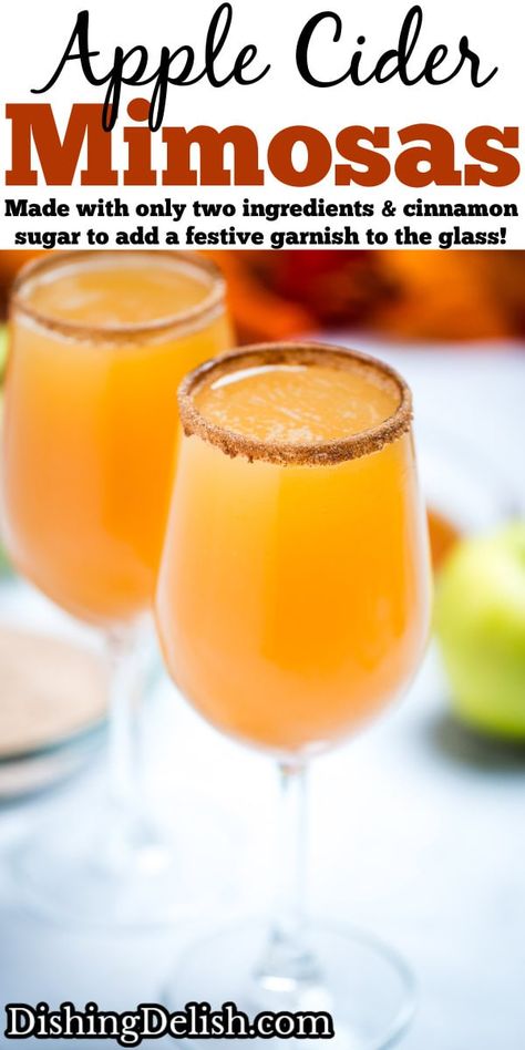 Apple Cider Mimosas Apple Cider Mimosas Recipe, Caramel Apple Mimosa, Thanksgiving Mimosa Recipes, Fall Mimosas, Thanksgiving Mimosa, Fall Mimosa Recipe, Cider Mimosa Recipe, Apple Mimosa, Mimosa Bar Ideas