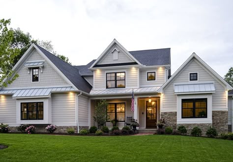 Design-Focused Siding Combinations | James Hardie Siding And Stone Exterior Color Schemes, Hardie Shingle Siding, James Hardie Siding Colors, Siding Styles, James Hardie Siding, Cobble Stone, Hardie Siding, Fiber Cement Siding, Hardie Plank