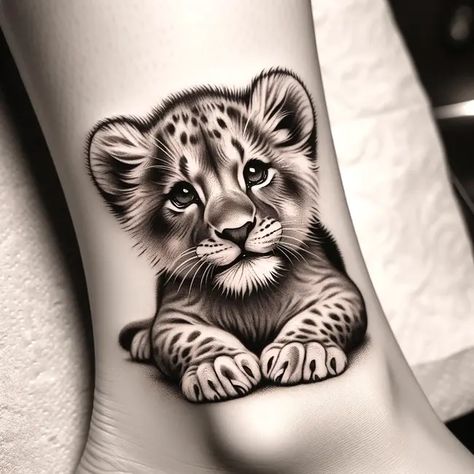 88 AI-created lion tattoo ideas that are indistinguishable from the real thing + meanings Animal Ankle Tattoo, Baby Cub Tattoo, Cub Tattoo For Women, Lion Small Tattoo, Lion And Butterfly Tattoo, Lion Cub Tattoo Design, Girlish Tattoo, Women Lion Tattoo, Lion Cubs Tattoo