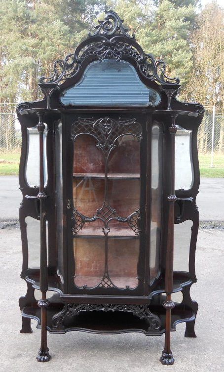 Victorian Ebonized Mirrorback China Display Cabinet Gothic China Cabinet, Victorian Furniture Antique, Victorian Furniture Decor, Victorian China, China Display Cabinet, Gothic Furniture, Dark Home Decor, China Cabinets, Dream Furniture