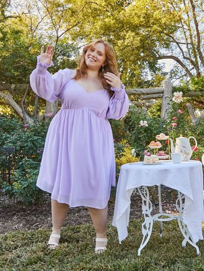 SHEIN FIT Plus | Fashion SHEIN FIT Plus | SHEIN USA Purple Dress Plus Size Classy, Lilac Dress Plus Size, Plus Size Graduation Outfit, Purple Plus Size Dresses, Pastel Purple Dress, Purple Dress Outfits, Shein Fits, Healing Symbols, Summer Soft