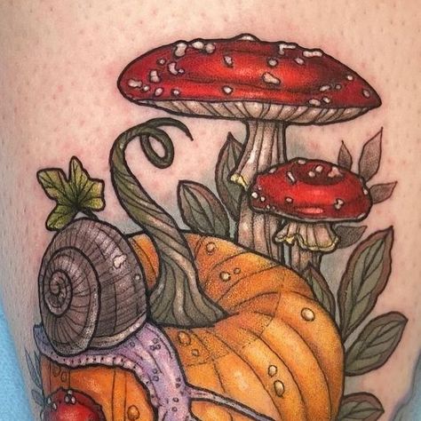 Fable Tattoo, Mushroom Pumpkin, Mushroom Tattoo, Pumpkin Tattoo, Mushroom Tattoos, Plant Tattoo, Tattoos Gallery, Nature Tattoos, Pretty Tattoos