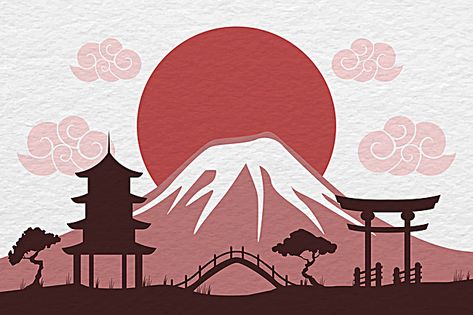 Mount Fuji Silhouette background Mount Fuji Background, Japanese Art Icon, Mount Fuji Art, Mount Fuji Drawing, Fuji Mountain Illustration, Japanese Art Background, Mt Fuji Tattoo, Japan Art Illustration, Japan Illustration Art