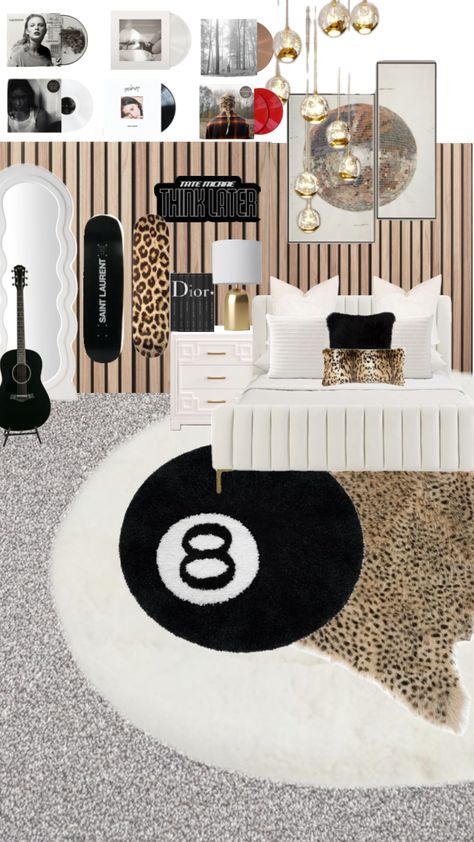 Nyc Style Bedroom, Dark Preppy Room, Black White Gold Room Bedrooms, Room Ideas Cheetah, Cheetah Print Room Ideas Bedrooms, Old Hollywood Room Aesthetic, Dorm Room Inspiration Aesthetic, Black And White Room Decor Bedroom, Black White And Pink Room