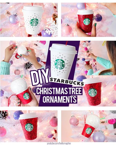 Starbucks Christmas Tree Ideas, Starbucks Centerpiece, Starbucks Decor, Coffee Themed Christmas Tree, Coffee Theme Christmas Tree, Starbucks Christmas Tree, Starbucks Themed Christmas Tree, Starbucks Ornaments Diy, Mini Starbucks Tree