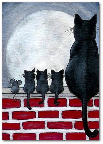 Waiting Illustration Kunst, Image Chat, Black Cat Art, Cat Quilt, A Black Cat, Art Et Illustration, Cats Illustration, Arte Animal, Art And Illustration