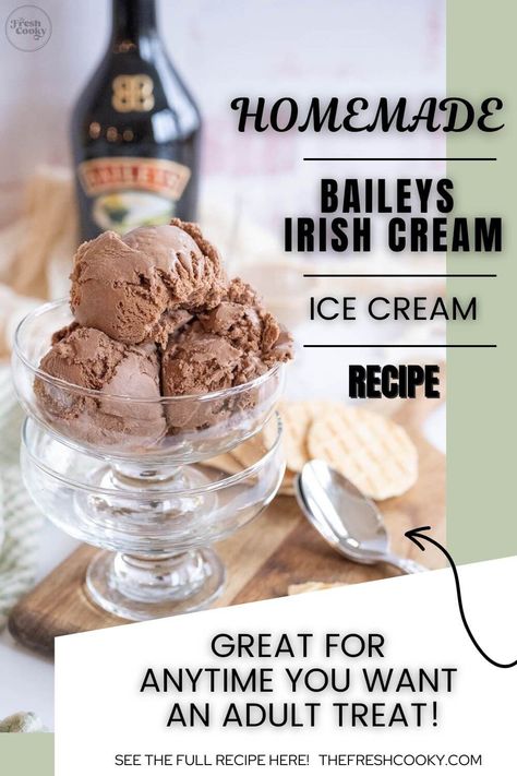 This Homemade Baileys Irish Cream Ice Cream might be your new go-to favorite when you want an adult treat! Get the easy recipe from thefreshcooky.com #BaileysIrishCreamIceCream #HomemadeIrishCreamIceCream Baileys Ice Cream Recipe, Irish Cream Ice Cream, Baileys Ice Cream, Homemade Baileys Irish Cream, Homemade Ice Cream Recipes Machine, Cheesecake Ice Cream Recipe, Homemade Baileys, Best Homemade Ice Cream, Baileys Cheesecake