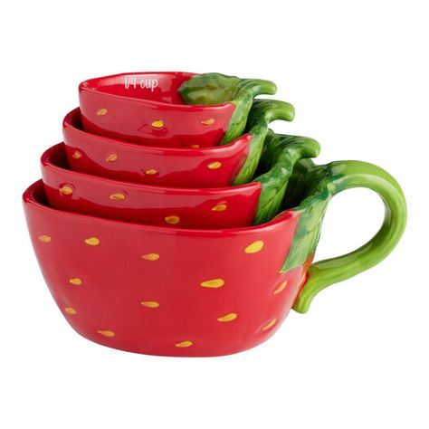 Hand Painted Ceramic Strawberry Figural Measuring Cups by World Market Painted Strawberry, Ceramic Strawberry, Strawberry Kitchen, Strawberry Decorations, Appetizer Plate, Festive Holiday Decor, Cute Kitchen, Print Coupons, Appetizer Plates