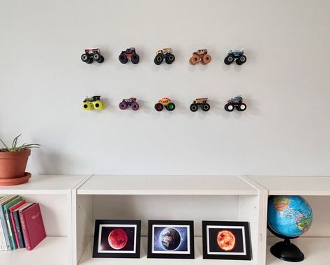 Monster Truck Storage, Monster Truck Bedroom Ideas, Monster Truck Bedroom, Monster Truck Room, Truck Bedroom, Car Room Decor, Truck Room, Monster Truck Toys, Cars Room