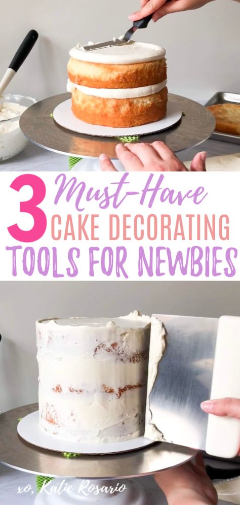 Learn how to Decorate Cakes Like a Pro With These 3 Essential Tools. We’ll talk about the three must-have decorating tools you'll use for every cake. Without these three must-have tools, decorating cakes becomes much harder and will feel overwhelming. These three tools are a must-have to make your first cake. #xokatierosario #cakedecoratingtools #cakedecoratingtips #bakingtools How To Decorate Cakes, Decorate A Cake, Summer Pie, Birthday Cake Decorating Ideas, Chocolate Raspberry Cake, Cake Decorating For Beginners, Cake Decorating Classes, Decorating Cakes, Cake Decorating Ideas