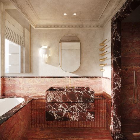 Red Marble, Bathroom Red, New Interior Design, Home Decor Quotes, Design Exterior, Bath Room, Marble Bathroom, Cheap Decor, Small Decor