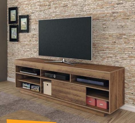 Mesa de TV Treviso - Pino Bedroom Tv Unit Design, 70 Inch Tv Stand, Tv Rack, Wood Facade, Tv Stand Designs, Tv Room Design, Rack Tv, Tv In Bedroom, Tv Unit Design