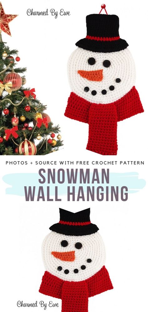 Snowman Wall Hanging, Holidays Calendar, Crochet Wall Hanging, Crochet Christmas Ornaments Free, Christmas Crochet Patterns Free, Crochet Snowman, Crochet Santa, Snowman Hat, Crochet Xmas