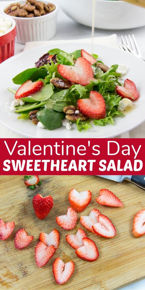 Galentines Party Salad, Valentines Day Lunch Ideas For Adults, Valentine’s Day Salad Ideas, Valentine Dishes Meals, Valentine Salad Recipes, Valentines Dinner Sides, Valentines Dinner Ideas At Home, Appetizer For Valentine's Day, Valentine Recipes Dinner