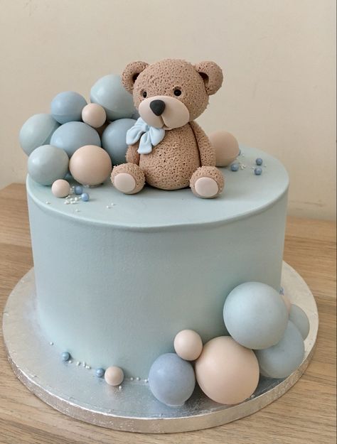 Baby Shower Tårta, Tort Baby Boy, Tort Baby Shower Boy, Welcome Baby Boy Cake Ideas, Blue Teddy Bear Cake, Blue Bear Cake, Baby Boy Cake Ideas, Birthday Cake Baby Boy