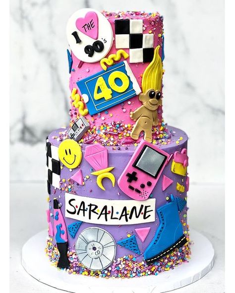 Danielle Keene Horvath on Instagram: "90’s theme bday 💿🙂📼 #90scake #birthdaycake #sheilamae" 90s Cake Ideas Simple, 1990s Birthday Cake, 90s Birthday Cake Ideas, 90s Cake Birthday, 90s Theme Cake Ideas, 90s Theme Birthday Cake, 90s Cake Ideas, 90s Theme Cake, 90s Birthday Cake