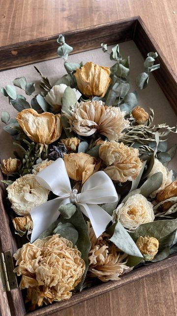 Dried Flowers Shadow Box Ideas, Wedding Flower Design, Wedding Bouquet Preservation, Framed Wedding Photos, Flower Preservation, Bouquet Preservation, Dried Bouquet, Pressed Flower Art, The Basement