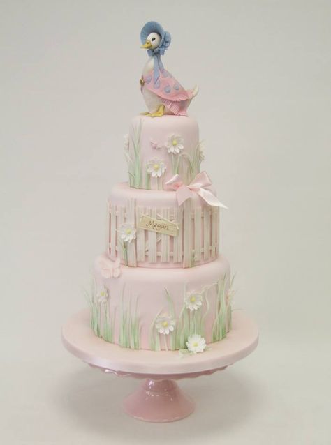 "Mother Goose"Baby Shower Cake~Emma Jayne Cake Design Beatrix Potter Cake, Rabbit Cakes, Christening Cake Girls, Nursery Rhyme Party, Peter Rabbit Cake, Peter Rabbit Party, Duck Birthday, Rabbit Cake, Christening Cakes