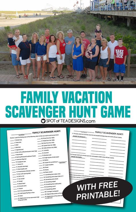 Download a free printable scavenger hunt made for family or group activities! Perfect for family reunions or group get togethers! Family History Games, Family Reunion Scavenger Hunt, Vacation Scavenger Hunt, Chicago Family Vacation, Family Vacation Meals, Free Printable Scavenger Hunt, Family Vacation Quotes, Family Reunion Activities, Printable Scavenger Hunt