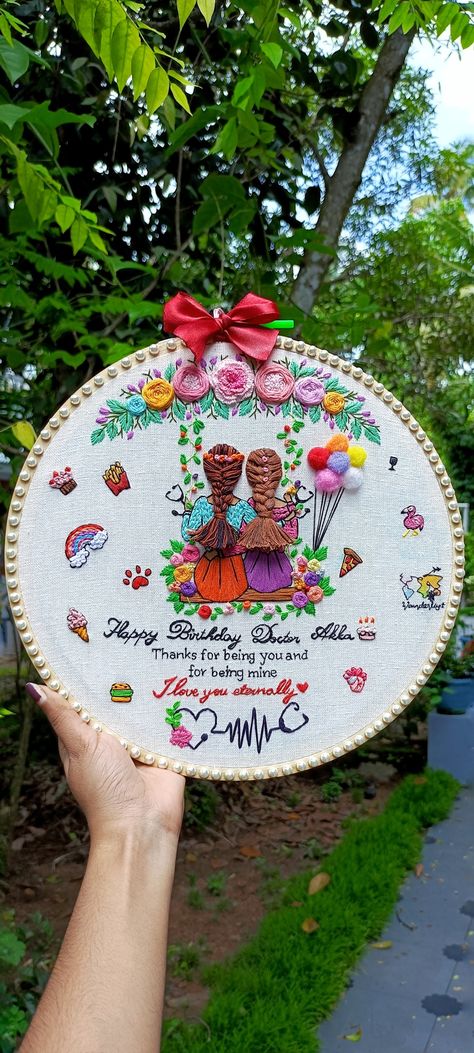 Embroidery Hoop For Friends, Friendship Hoops Embroidery, Friendship Embroidery Hoop, Friend Embroidery Gift Ideas, Friends Embroidery Hoop, Hope Embroidery, Haldi Pose, Wedding Embroidery Hoop, Friendship Theme