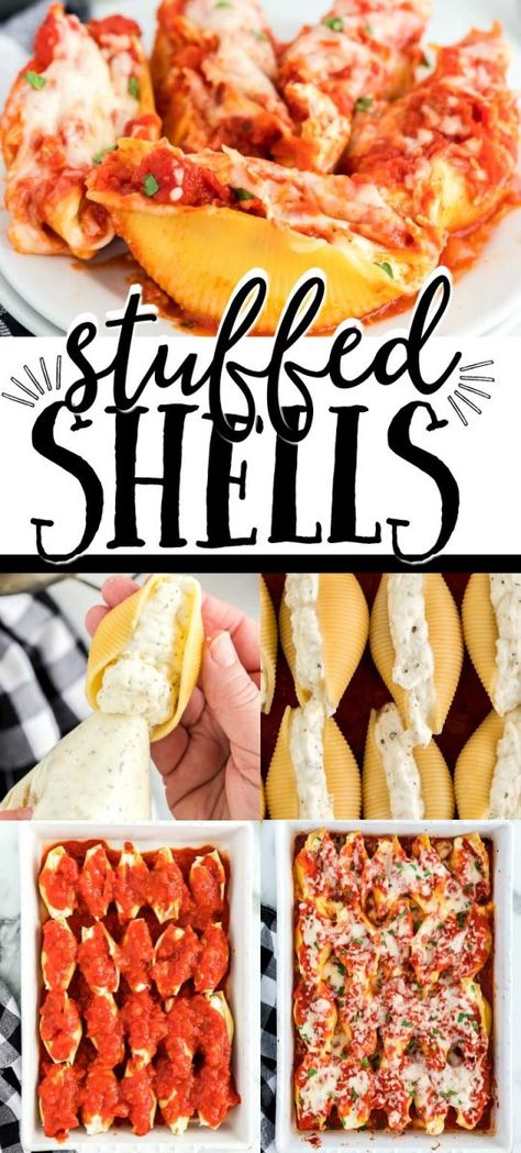 Family Dinner Italian, Quick And Easy Stuffed Shells, Big Stuffed Shells Recipes, Big Italian Dinner, Authentic Stuffed Shells, Stuffed Big Shell Pasta, Big Shells Pasta Recipes, Easy Dinners For Big Families, Big Pasta Shells Recipes