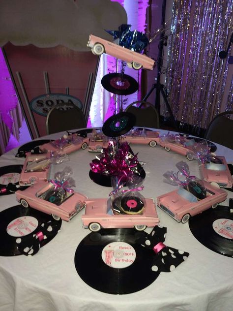 1950s Party Ideas, Elvis Birthday Party, Pink Record, 50s Party Decorations, Grease Themed Parties, Elvis Birthday, Grease Party, 50s Theme Parties, Retro Birthday Parties